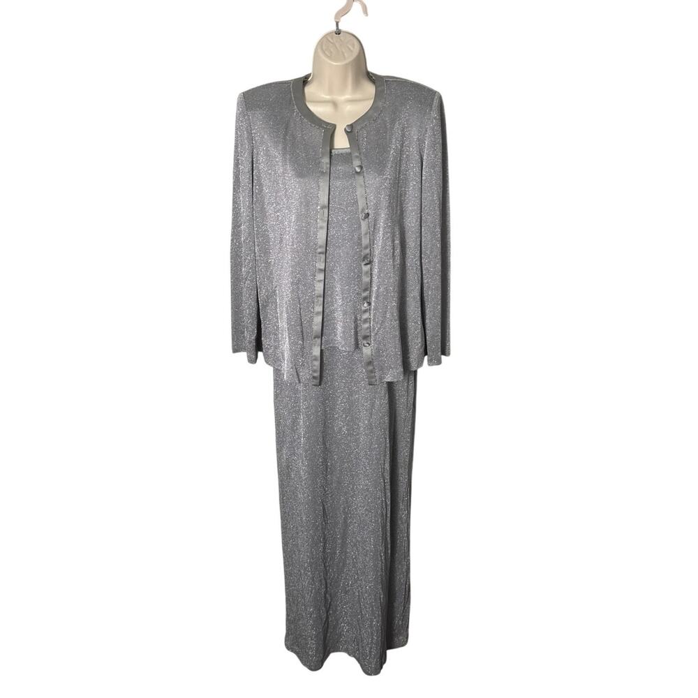 NWT Alex Evenings Silver Shimmer Two Piece Formal Evening‎ Dress Jacket Size 10